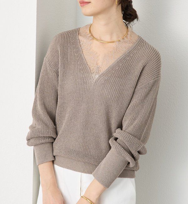  「予約【トレンド感抜群】ペーパーヤーンレース衿ニット」|ニット・セーター|