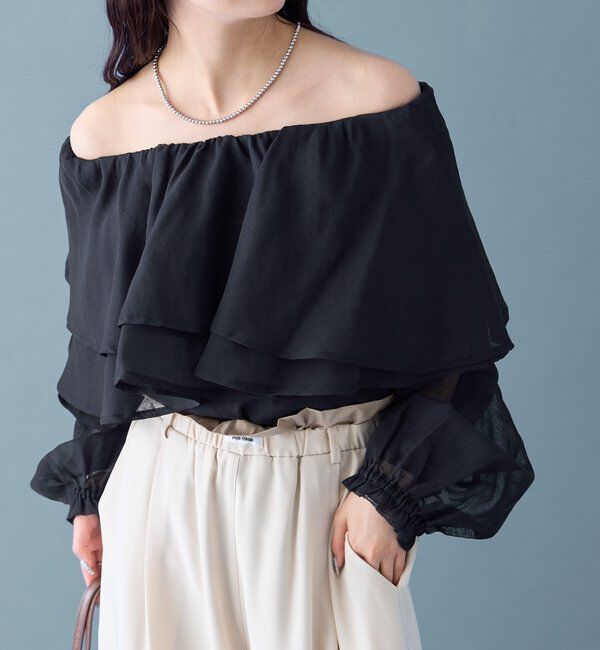  「シアーフリル長袖ブラウス」|シャツ・ブラウス|ブラック