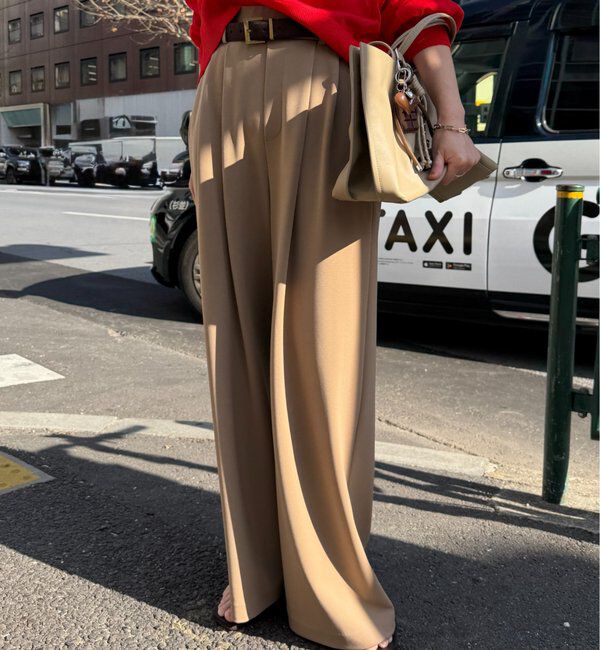  「【＠ld_risaコラボ】ジャージータックワイドパンツ」|チノ|ベージュ