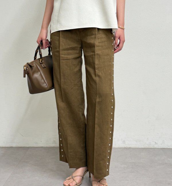  「リネンスタッズパンツ」|チノ|ブラウン