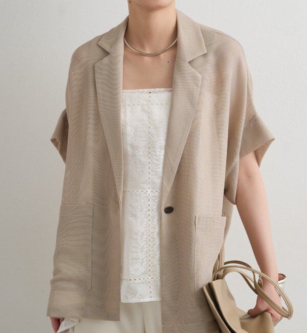  「半袖メッシュジャケット」|テーラードジャケット|ベージュ