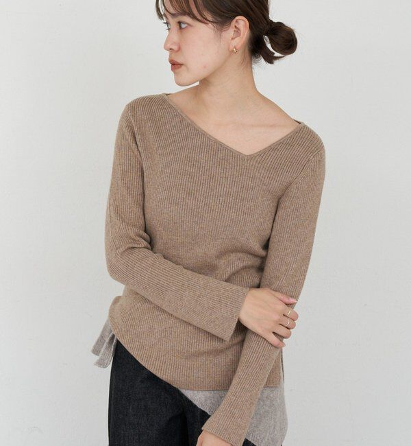  「【4色展開】アシンメトリーリブニット」|ニット・セーター|ベージュ
