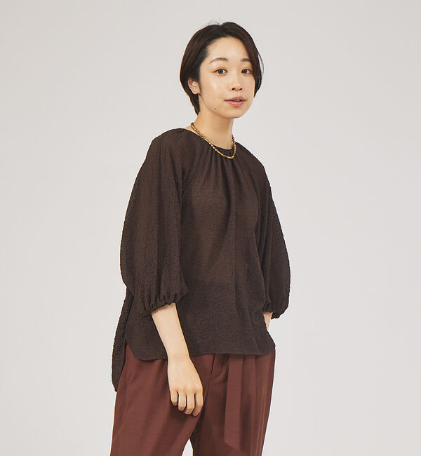 qualite「シアーサッカーパフブラウス」|シャツ・ブラウス|ブラウン