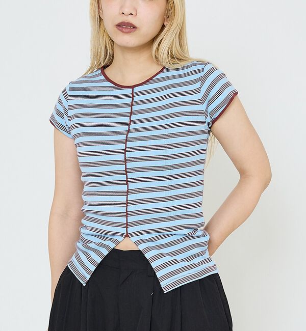 NOMINE「【Robert P. Miller】 パネル リブ スリット ハーフスリーブ/半」|Tシャツ・カットソー|ブルー