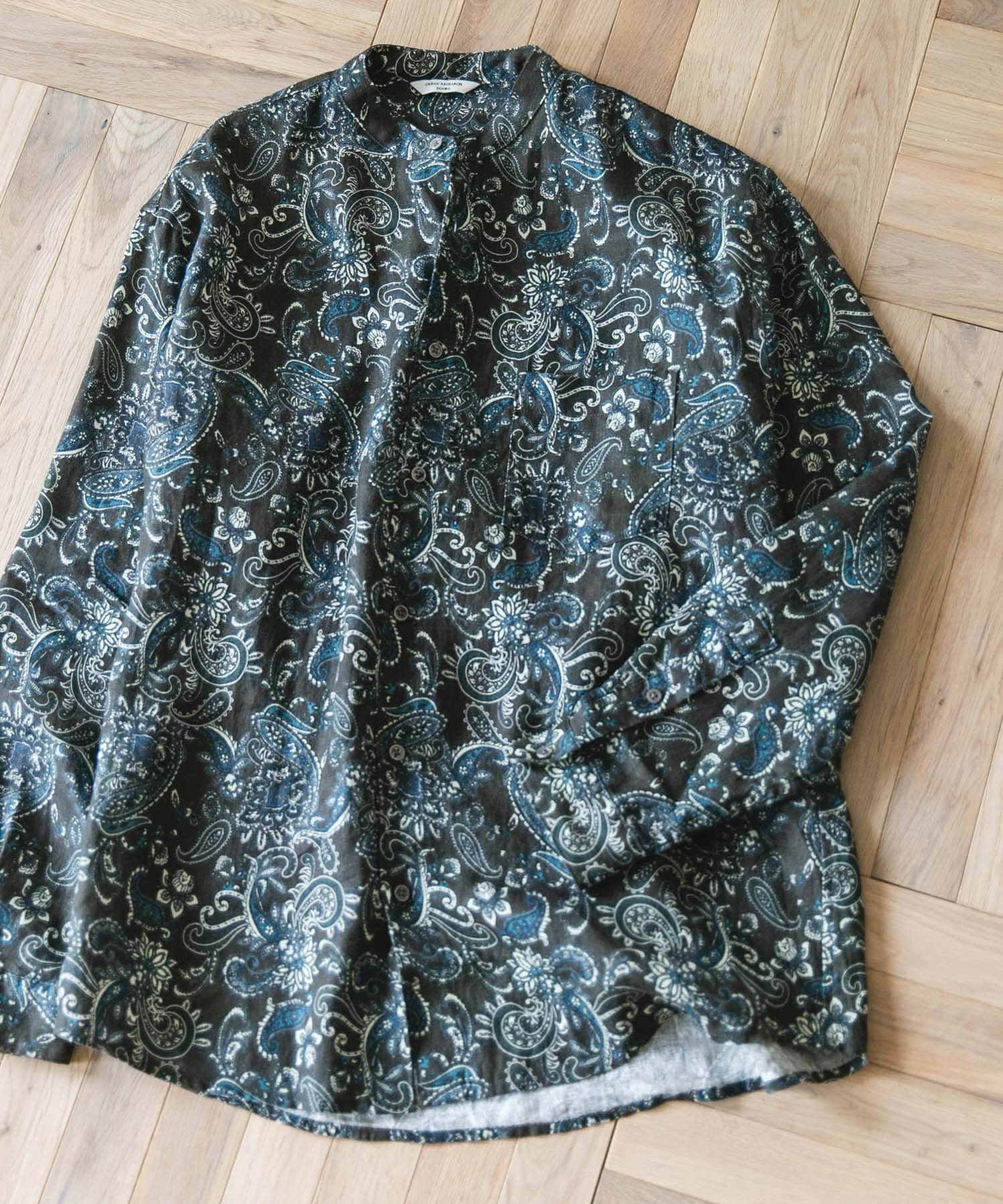 URBAN RESEARCH DOORS「『XLサイズ/WEB限定』シルケットリネンバンドカラーロングスリーブシャツ」|シャツ・ブラウス|オリーブ