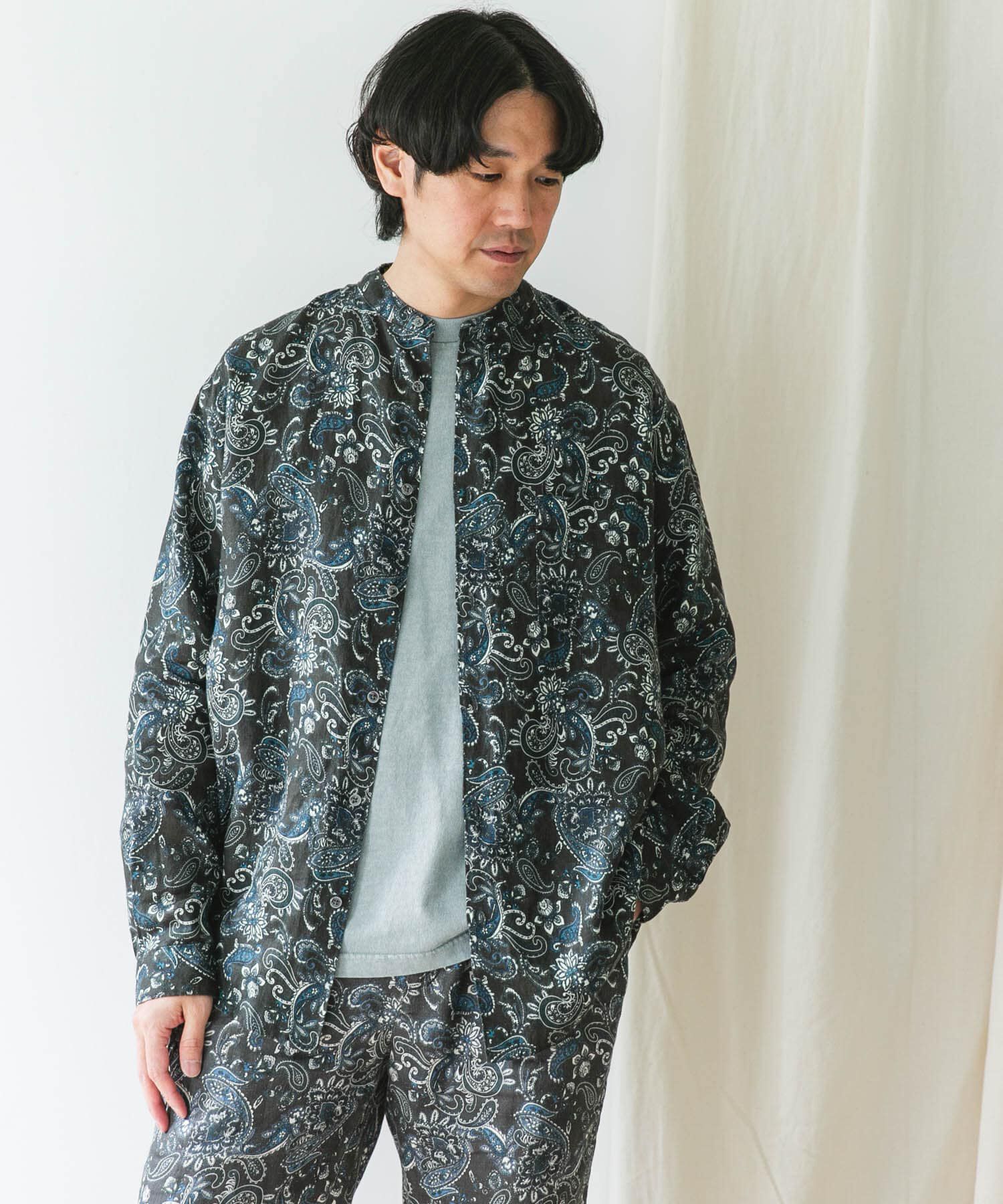 URBAN RESEARCH DOORS「『XLサイズ/WEB限定』シルケットリネンバンドカラーロングスリーブシャツ」|シャツ・ブラウス|