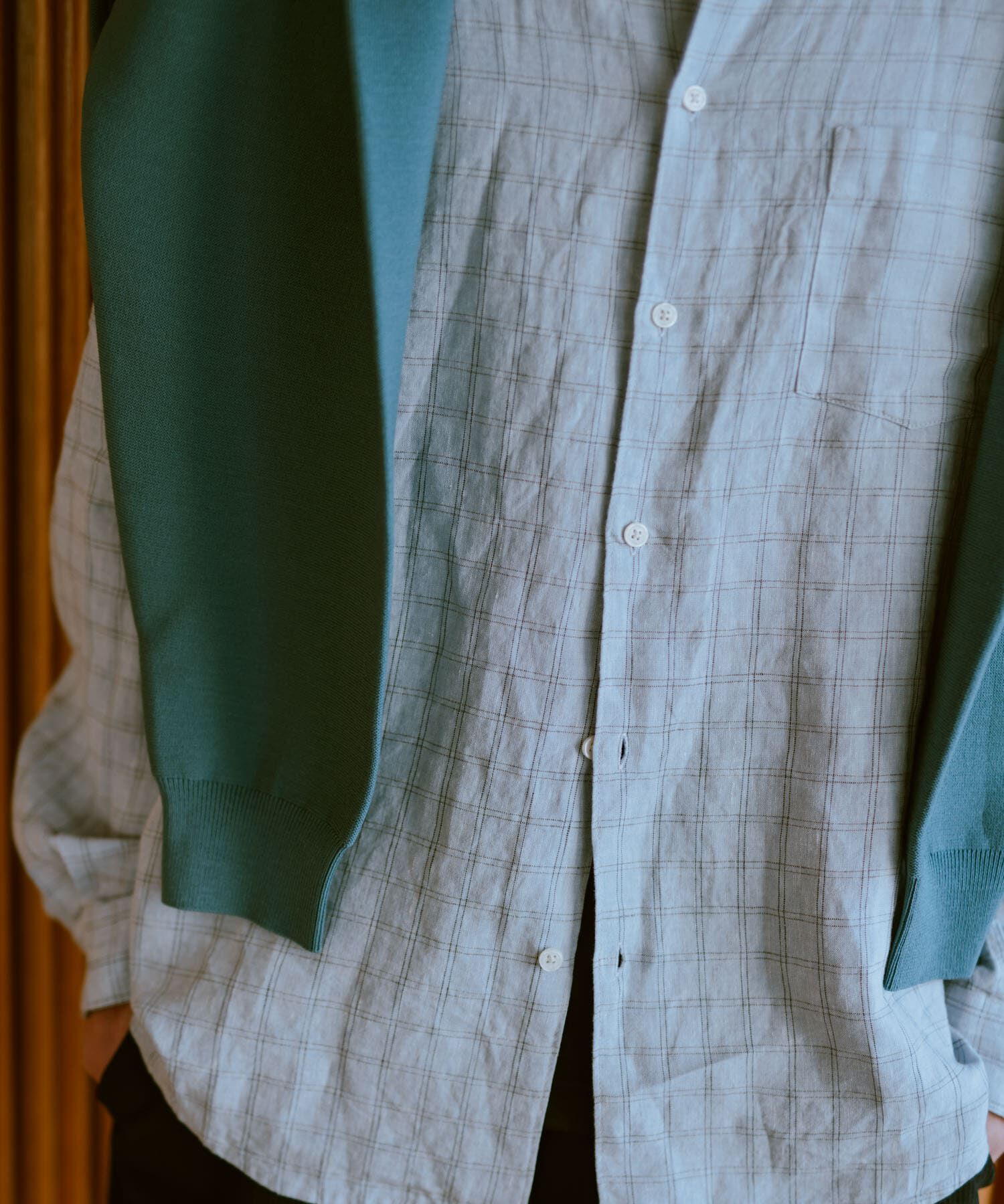 URBAN RESEARCH DOORS「『XLサイズ/WEB限定』シルケットリネンバンドカラーロングスリーブシャツ」|シャツ・ブラウス|