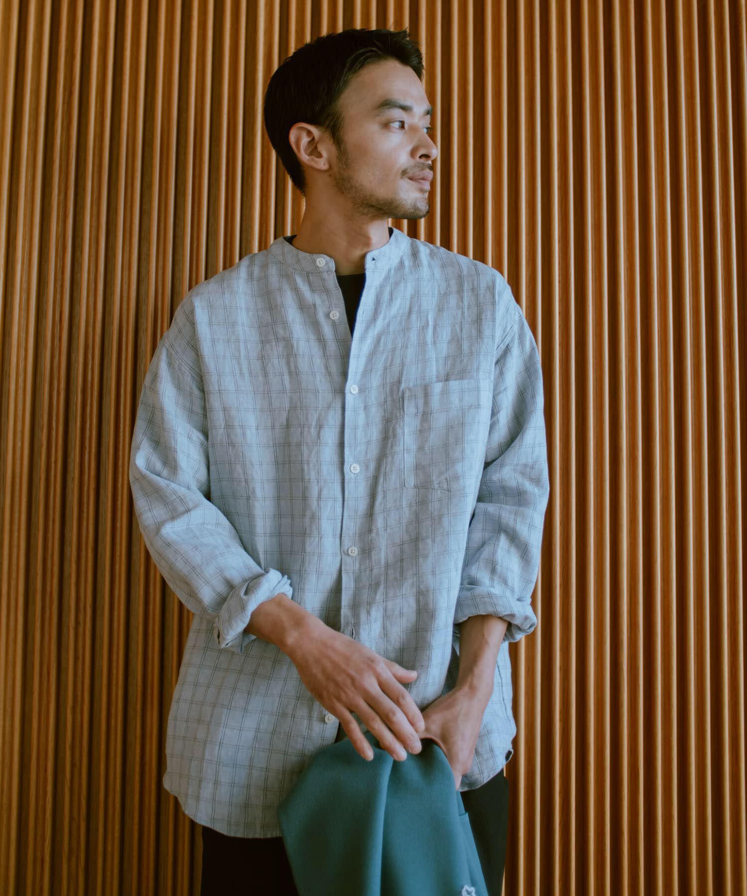 URBAN RESEARCH DOORS「『XLサイズ/WEB限定』シルケットリネンバンドカラーロングスリーブシャツ」|シャツ・ブラウス|