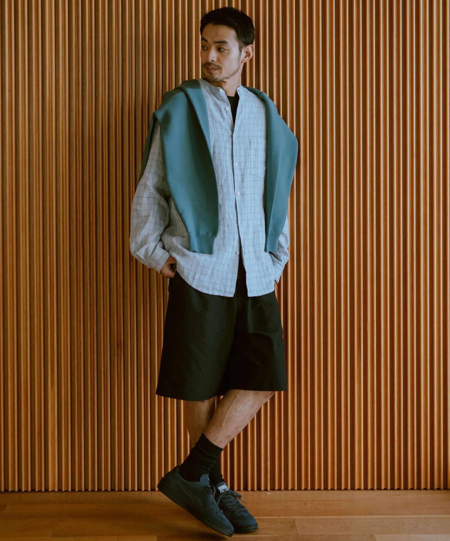 URBAN RESEARCH DOORS「『XLサイズ/WEB限定』シルケットリネンバンドカラーロングスリーブシャツ」|シャツ・ブラウス|