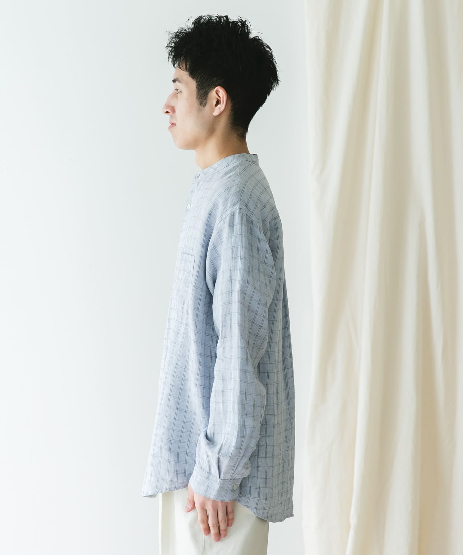 URBAN RESEARCH DOORS「『XLサイズ/WEB限定』シルケットリネンバンドカラーロングスリーブシャツ」|シャツ・ブラウス|