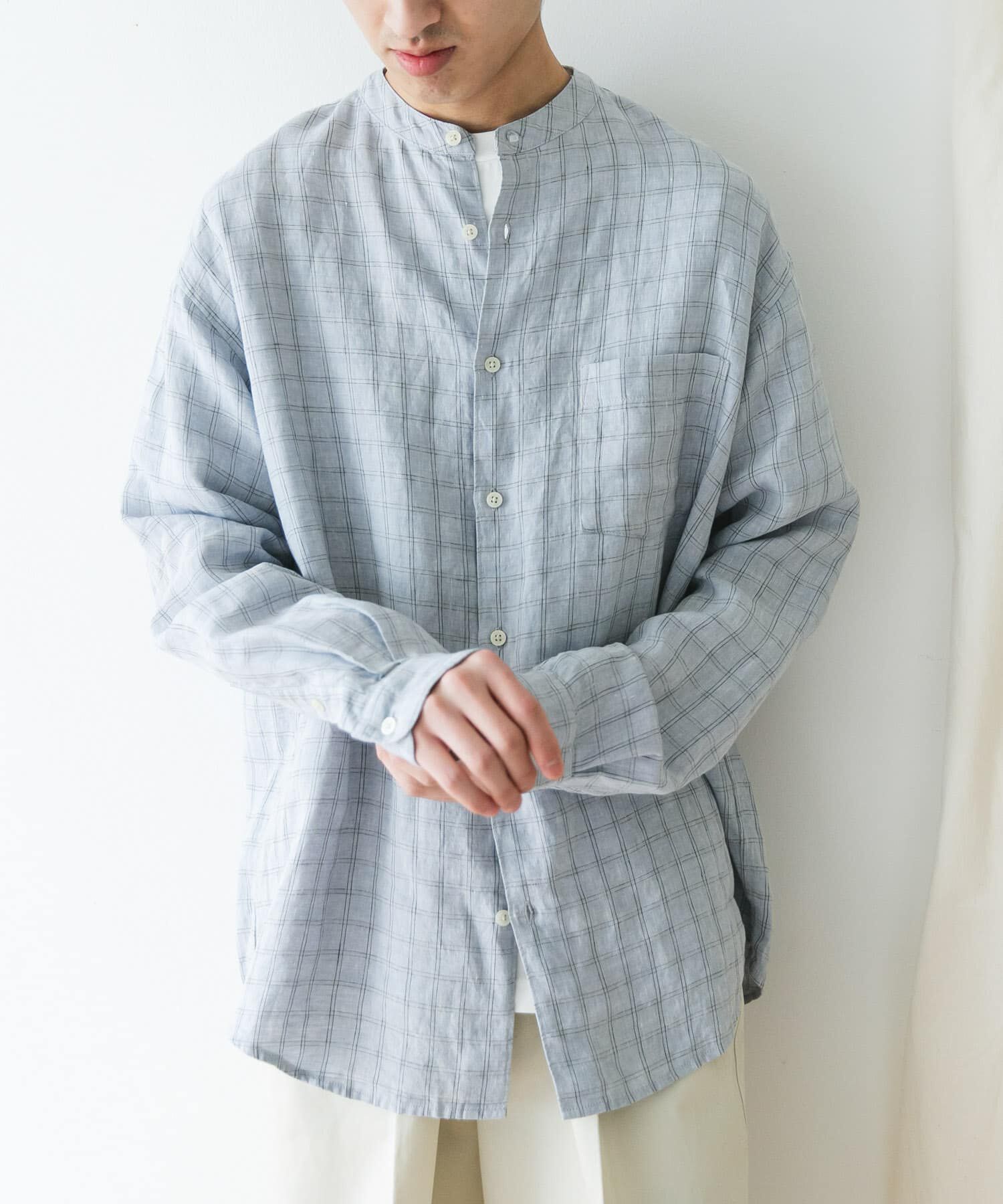 URBAN RESEARCH DOORS「『XLサイズ/WEB限定』シルケットリネンバンドカラーロングスリーブシャツ」|シャツ・ブラウス|