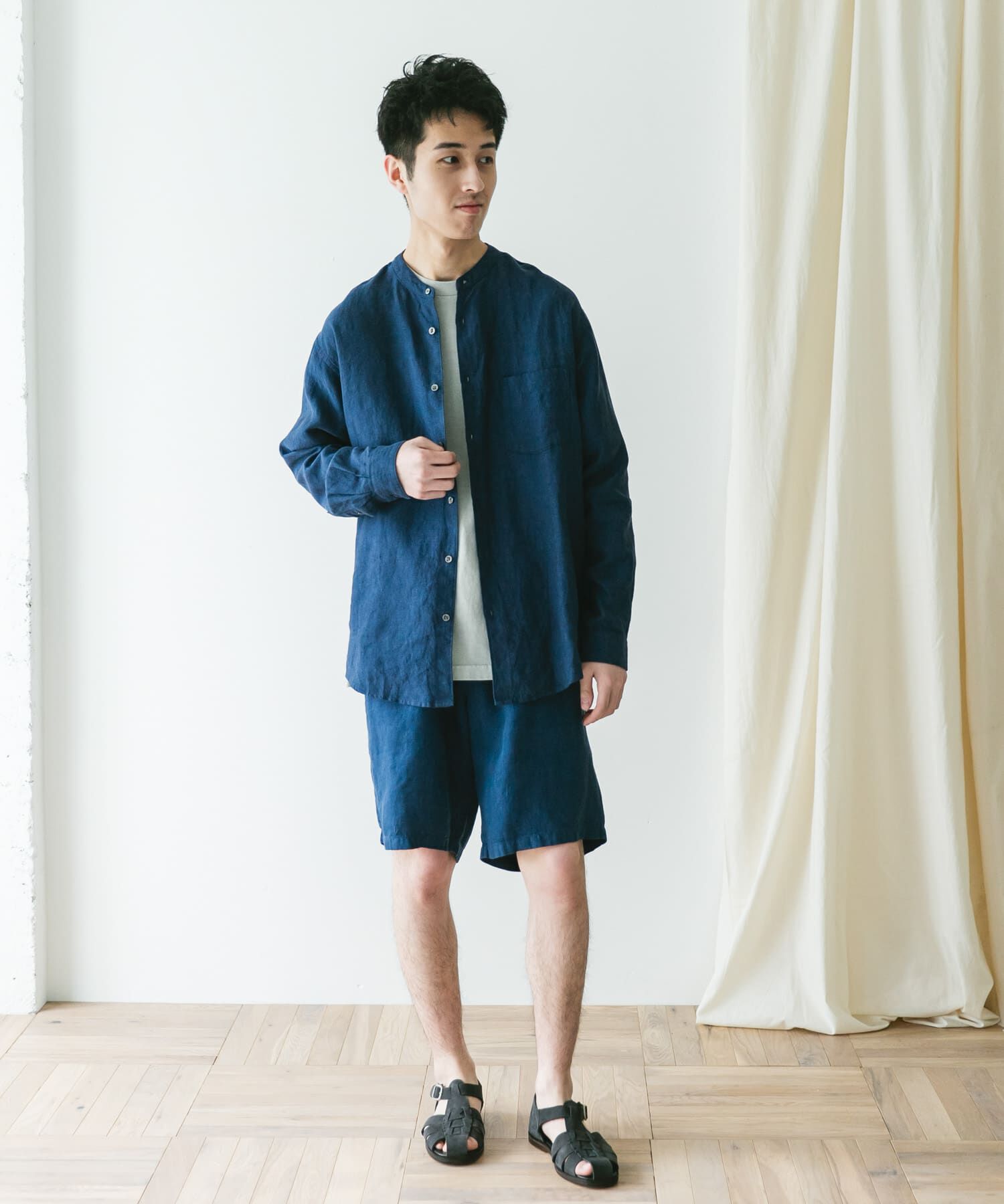 URBAN RESEARCH DOORS「『XLサイズ/WEB限定』シルケットリネンバンドカラーロングスリーブシャツ」|シャツ・ブラウス|