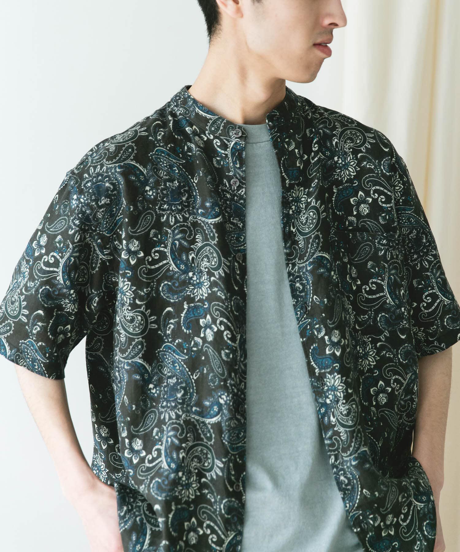 URBAN RESEARCH DOORS「『XLｻｲｽﾞ/WEB限定』ｼﾙｹｯﾄﾘﾈﾝ ﾊﾞﾝﾄﾞｶﾗｰｼｮｰﾄｽﾘｰ」|シャツ・ブラウス|