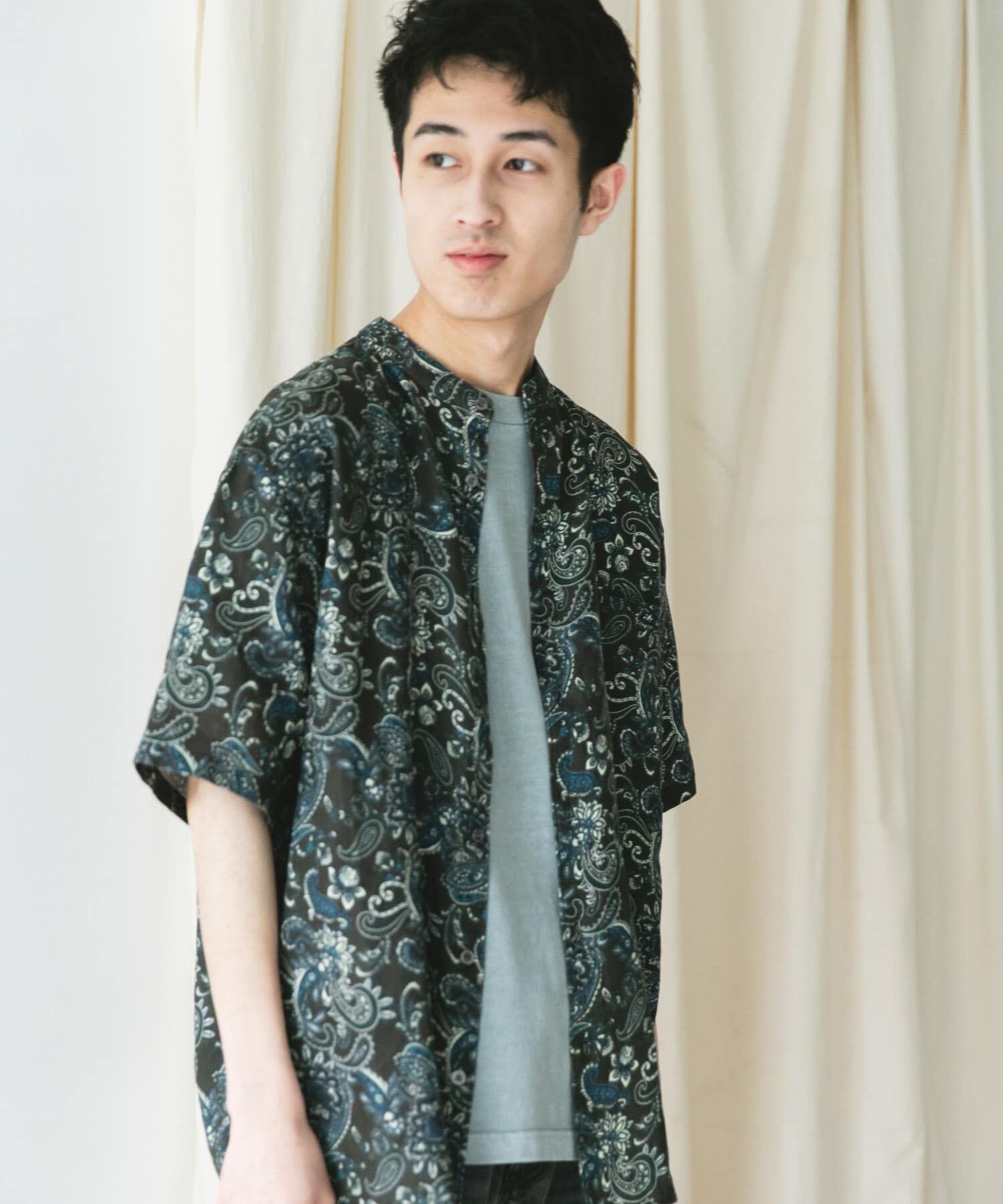 URBAN RESEARCH DOORS「『XLｻｲｽﾞ/WEB限定』ｼﾙｹｯﾄﾘﾈﾝ ﾊﾞﾝﾄﾞｶﾗｰｼｮｰﾄｽﾘｰ」|シャツ・ブラウス|