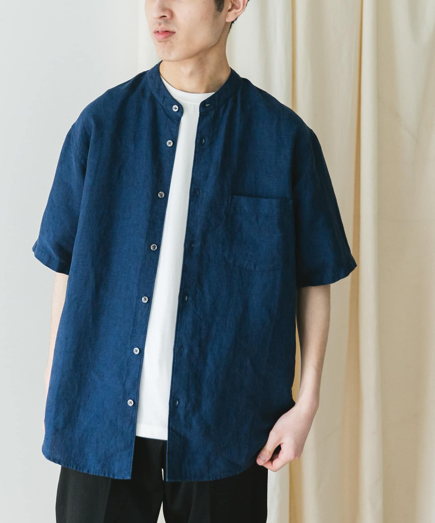 URBAN RESEARCH DOORS「『XLｻｲｽﾞ/WEB限定』ｼﾙｹｯﾄﾘﾈﾝ ﾊﾞﾝﾄﾞｶﾗｰｼｮｰﾄｽﾘｰ」|シャツ・ブラウス|