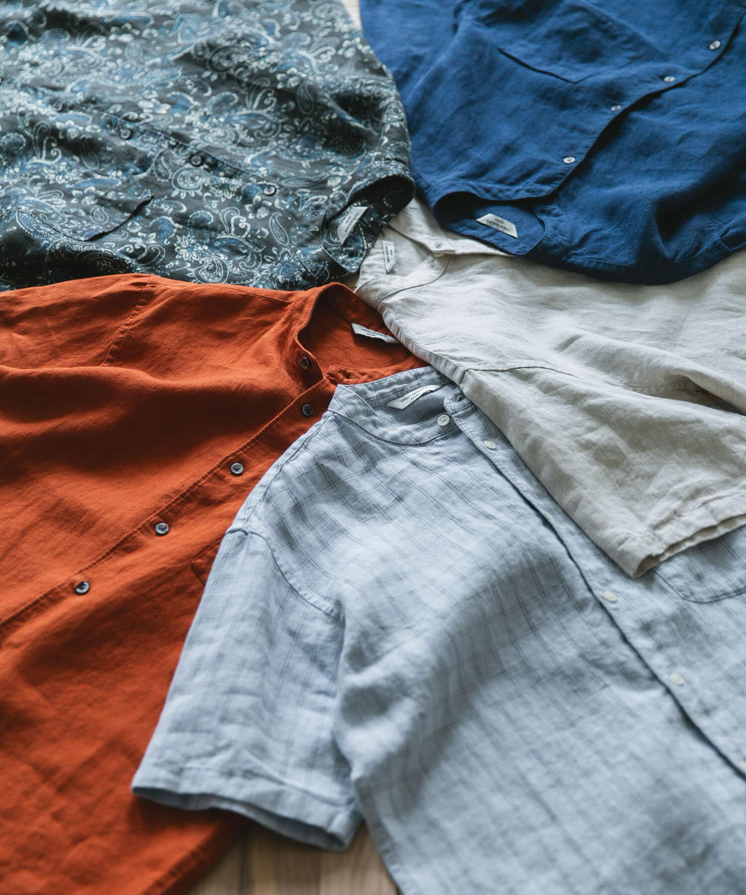 URBAN RESEARCH DOORS「『XLｻｲｽﾞ/WEB限定』ｼﾙｹｯﾄﾘﾈﾝ ﾊﾞﾝﾄﾞｶﾗｰｼｮｰﾄｽﾘｰ」|シャツ・ブラウス|