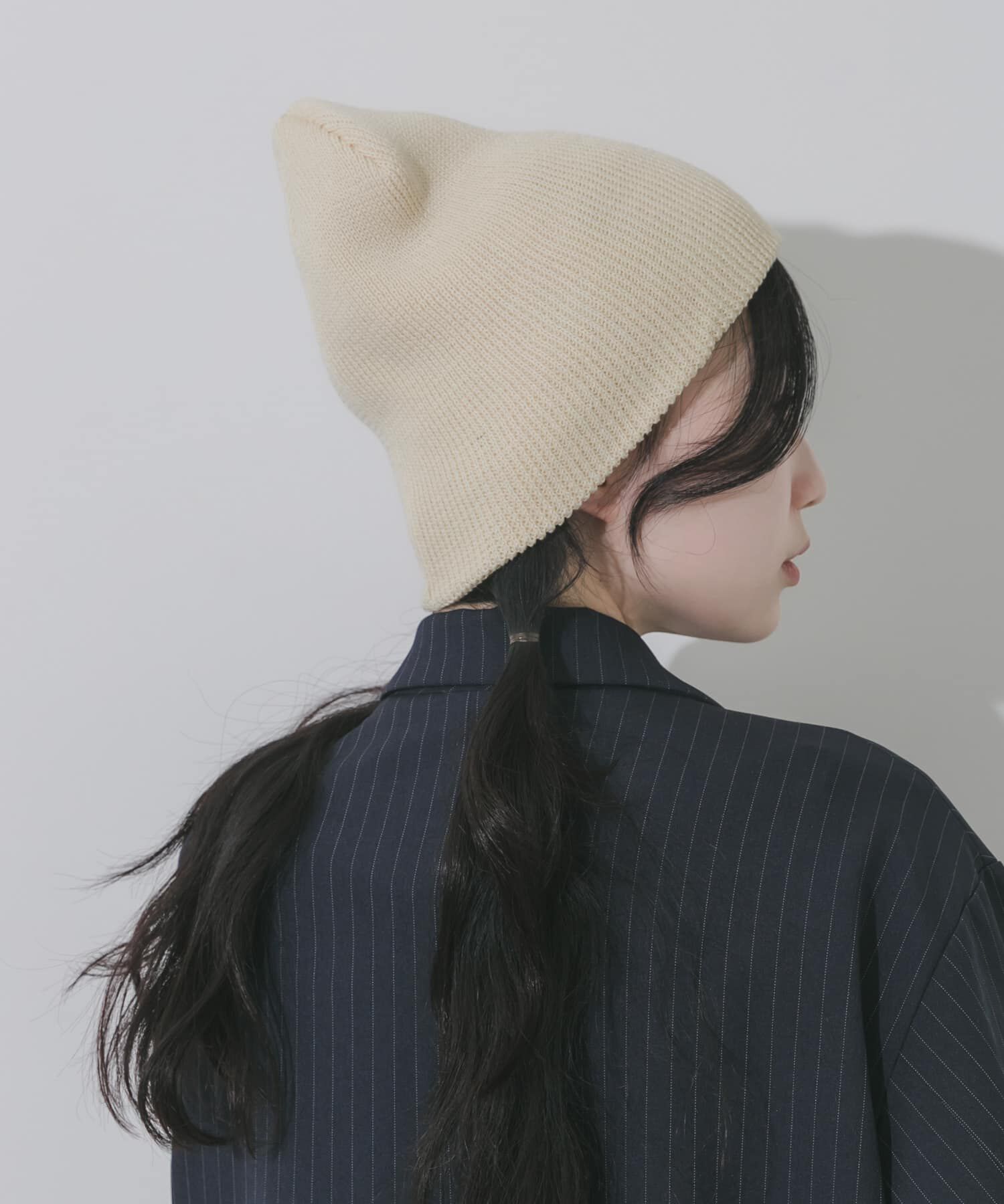 SMELLY「コットンリブビーニー」|ニット帽|アイボリー