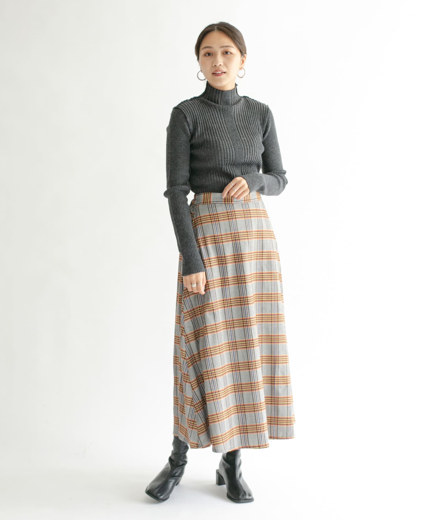  「チェック柄フレアロングスカート」|スカート|