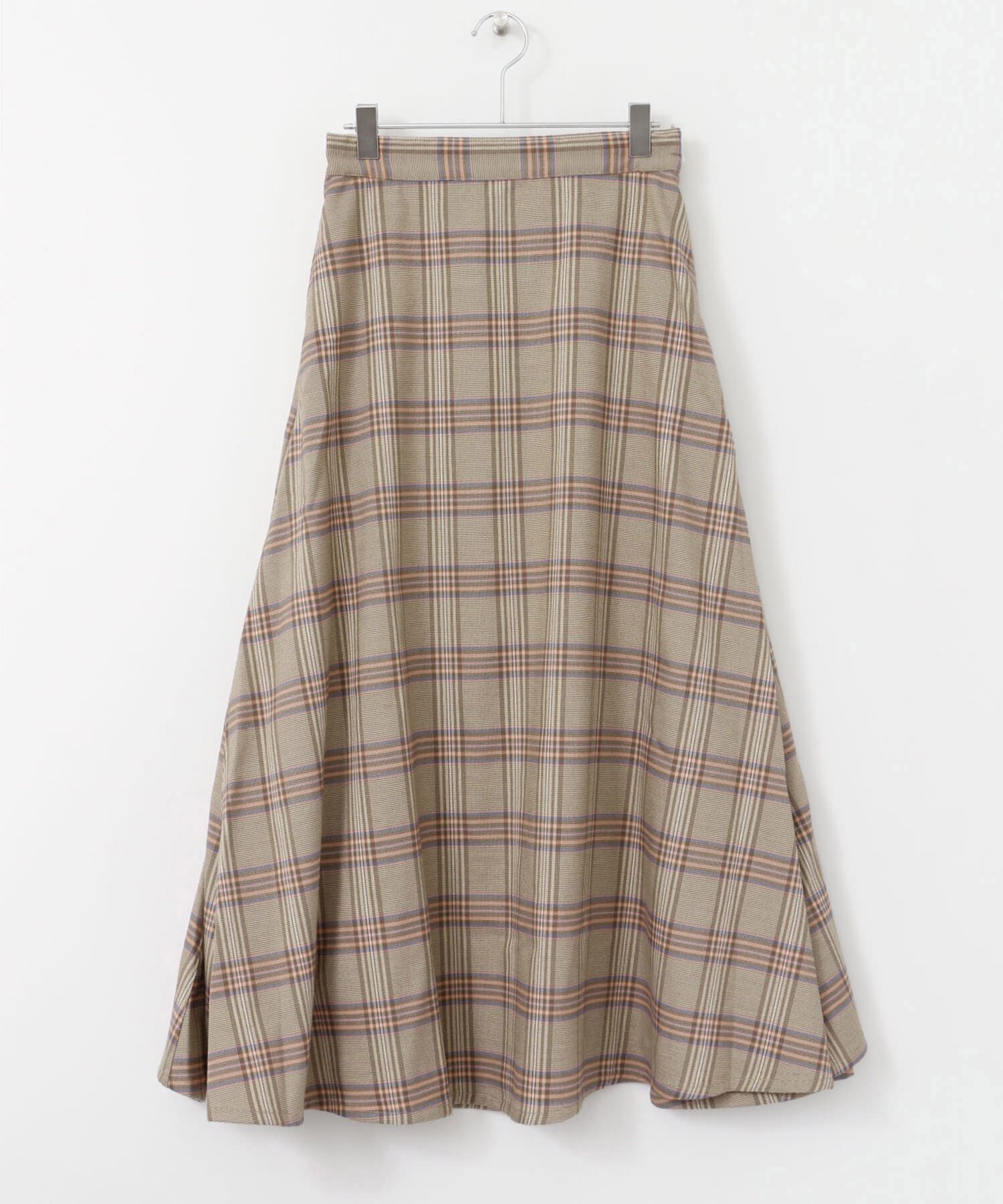 「チェック柄フレアロングスカート」|スカート|
