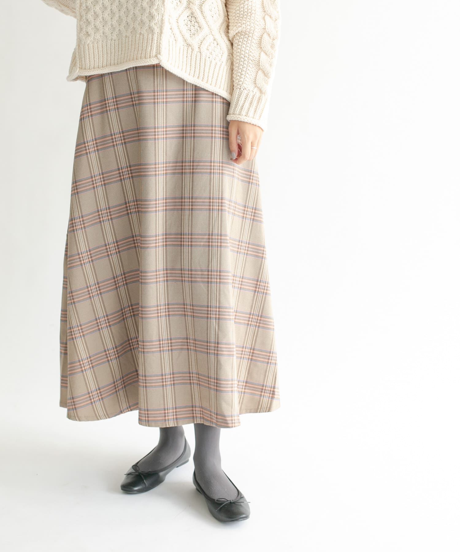  「チェック柄フレアロングスカート」|スカート|