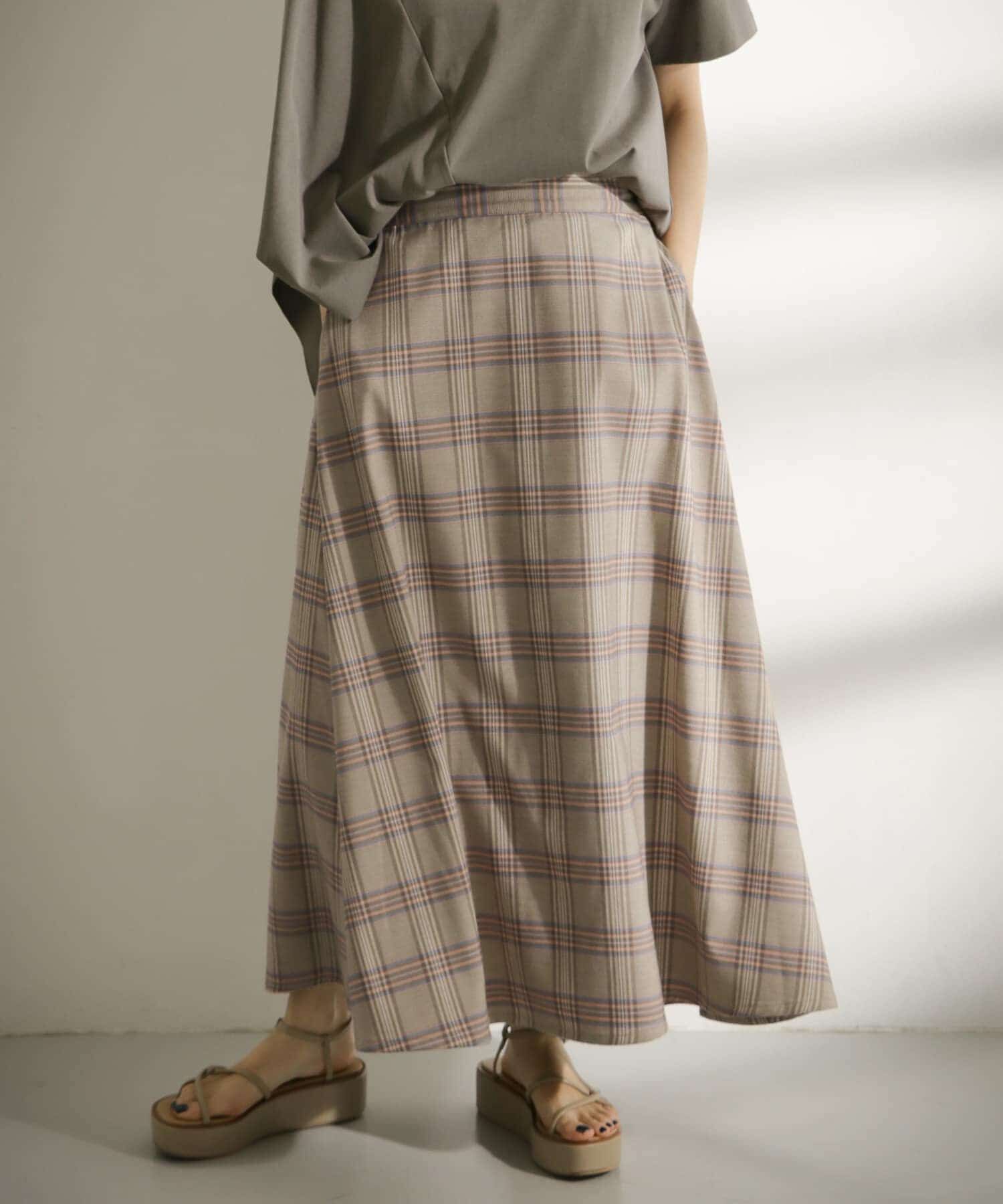  「チェック柄フレアロングスカート」|スカート|