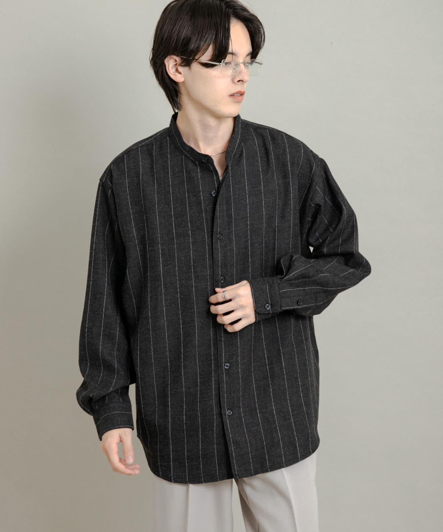 SENSE OF PLACE by URBAN RESEARCH「ウールタッチストライプバンドカラーシャツ」|シャツ・ブラウス|