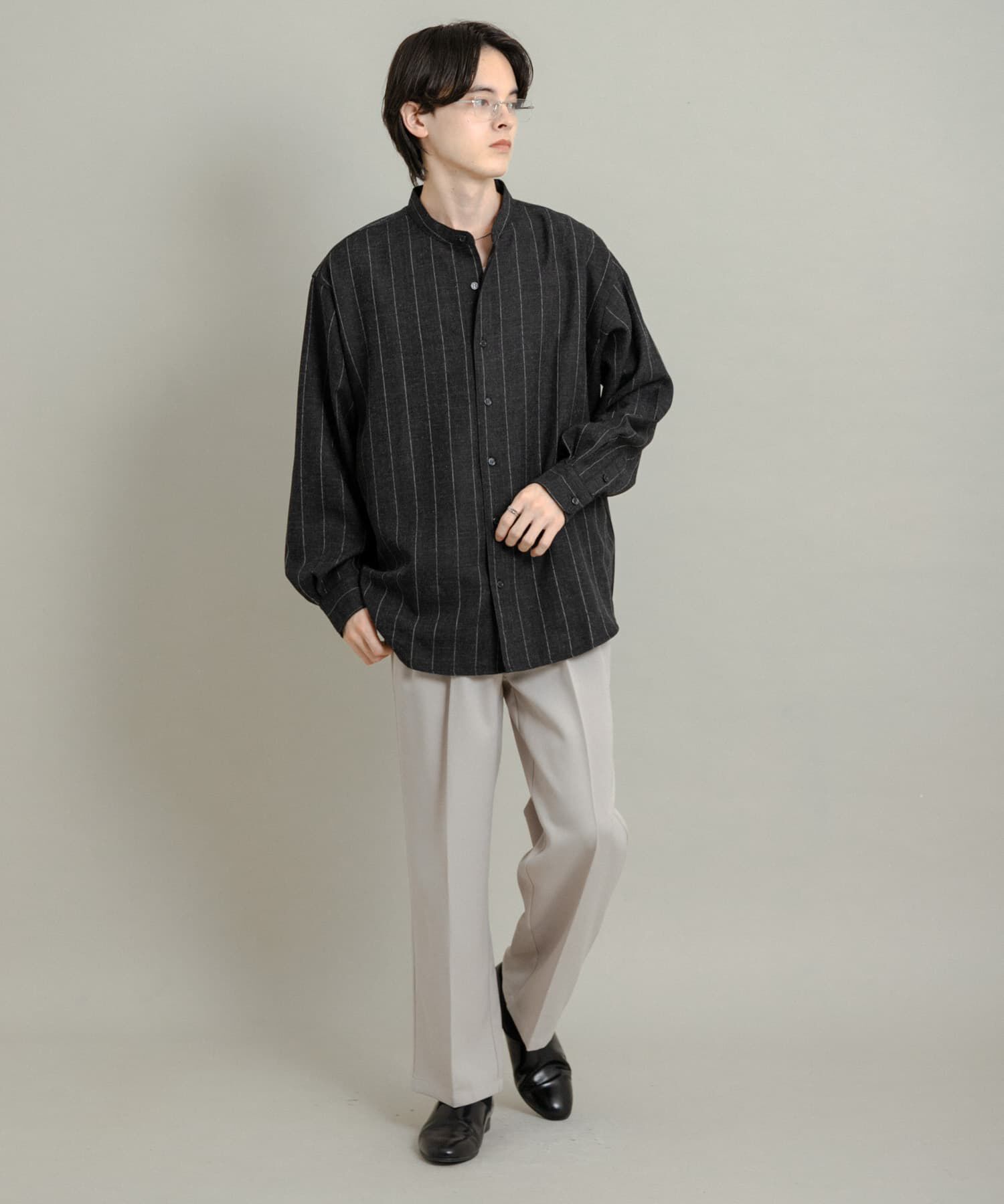 SENSE OF PLACE by URBAN RESEARCH「ウールタッチストライプバンドカラーシャツ」|シャツ・ブラウス|