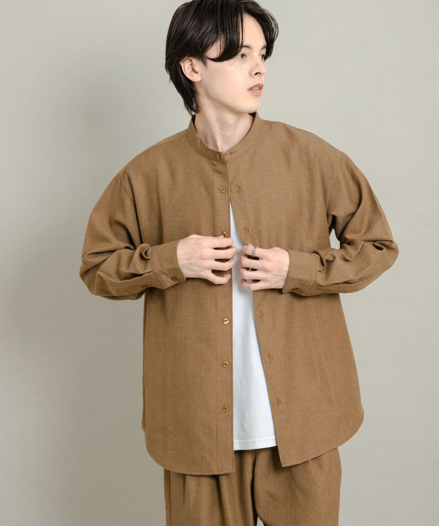 SENSE OF PLACE by URBAN RESEARCH「ウールタッチストライプバンドカラーシャツ」|シャツ・ブラウス|