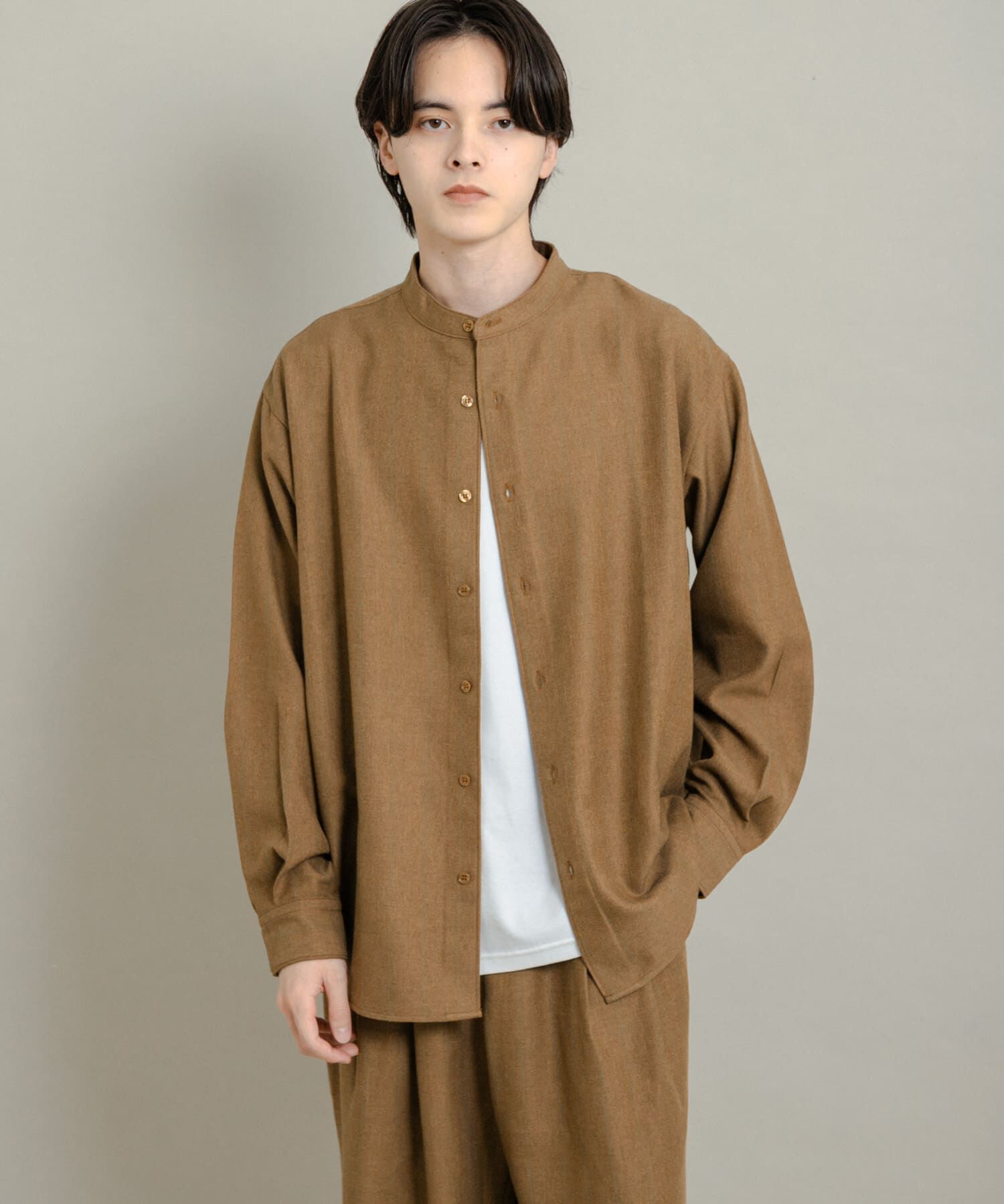 SENSE OF PLACE by URBAN RESEARCH「ウールタッチストライプバンドカラーシャツ」|シャツ・ブラウス|