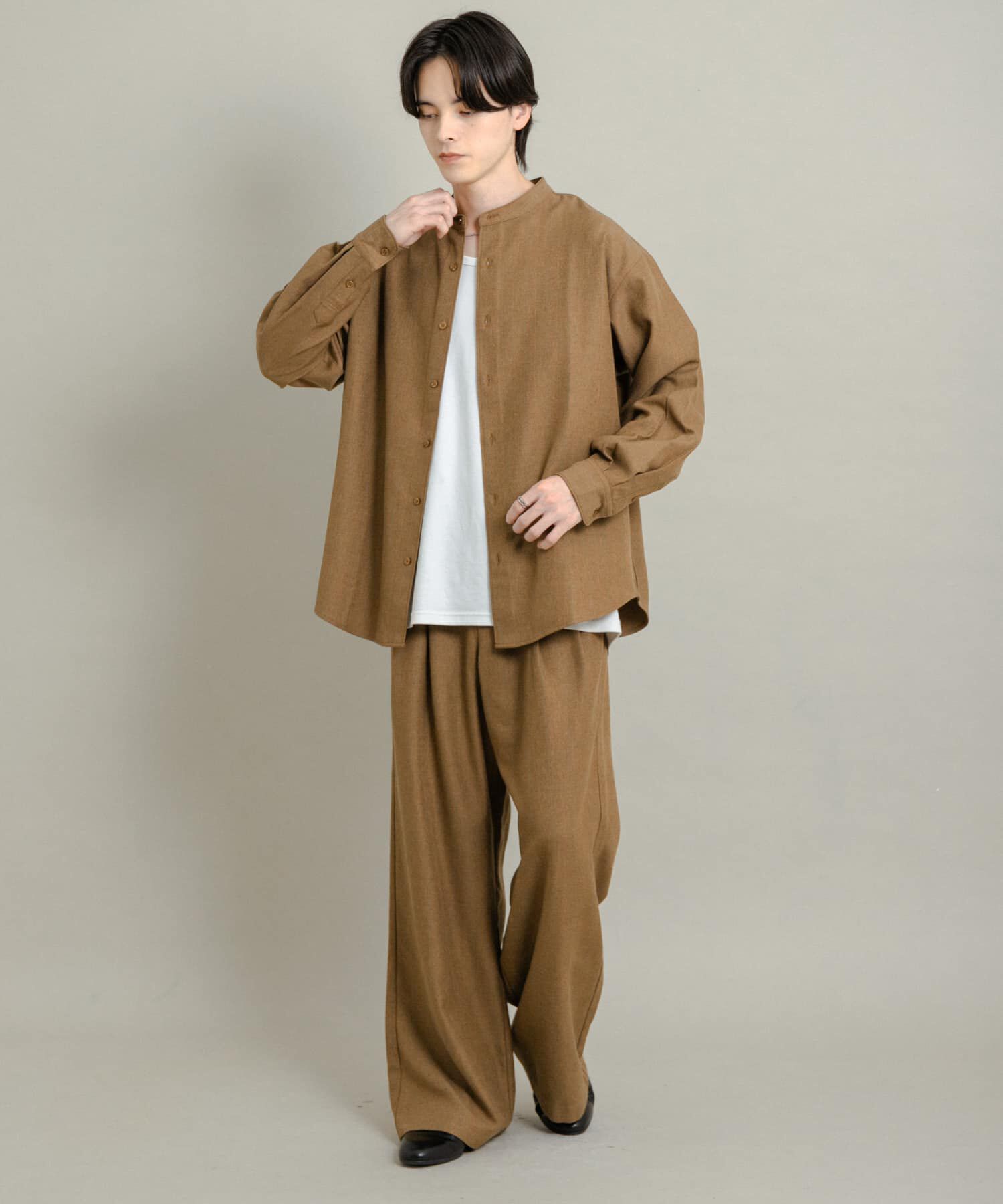 SENSE OF PLACE by URBAN RESEARCH「ウールタッチストライプバンドカラーシャツ」|シャツ・ブラウス|