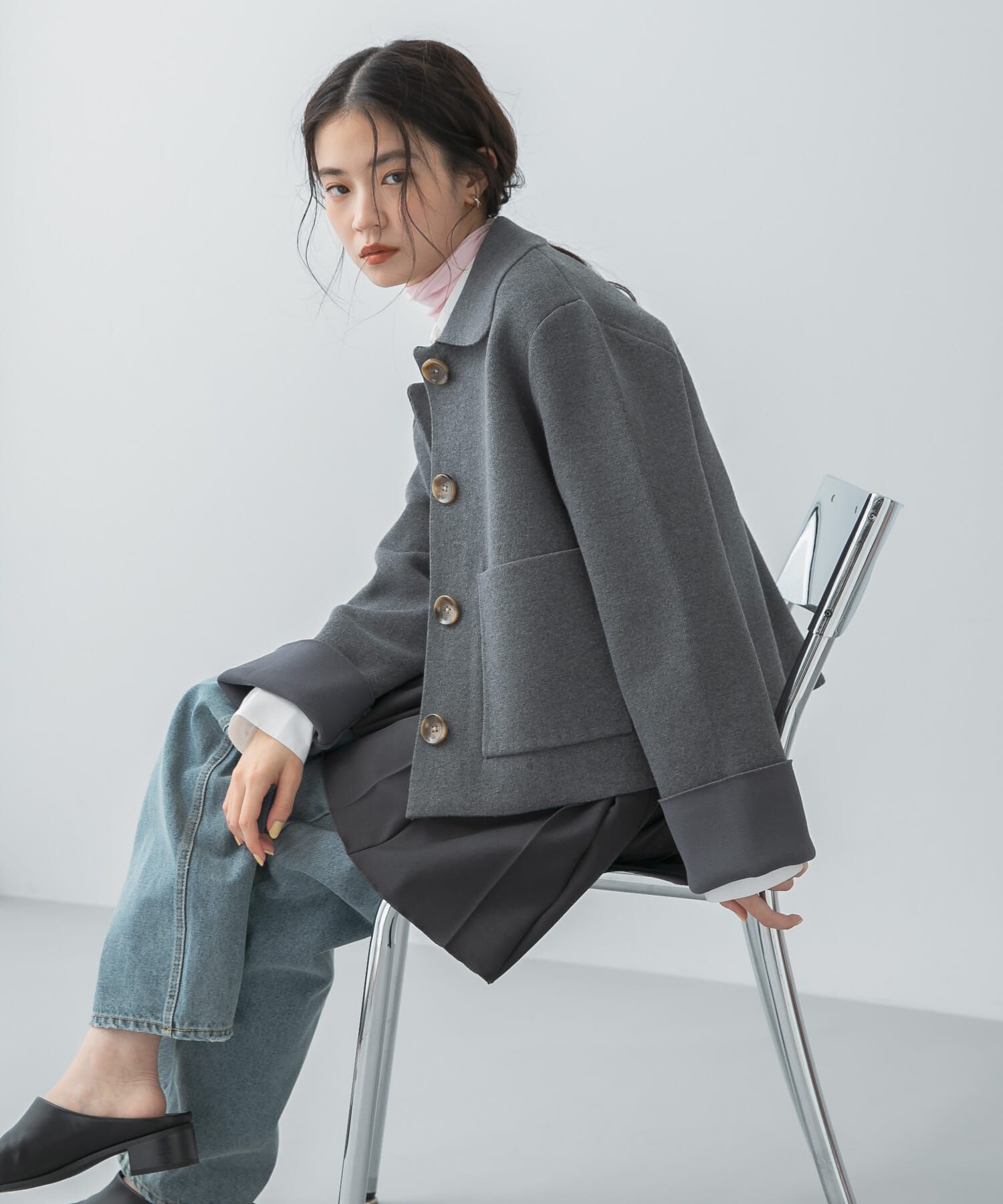 SENSE OF PLACE by URBAN RESEARCH「『洗濯可』ビックボタンニットジャケット」|ニット・セーター|チャコールグレー