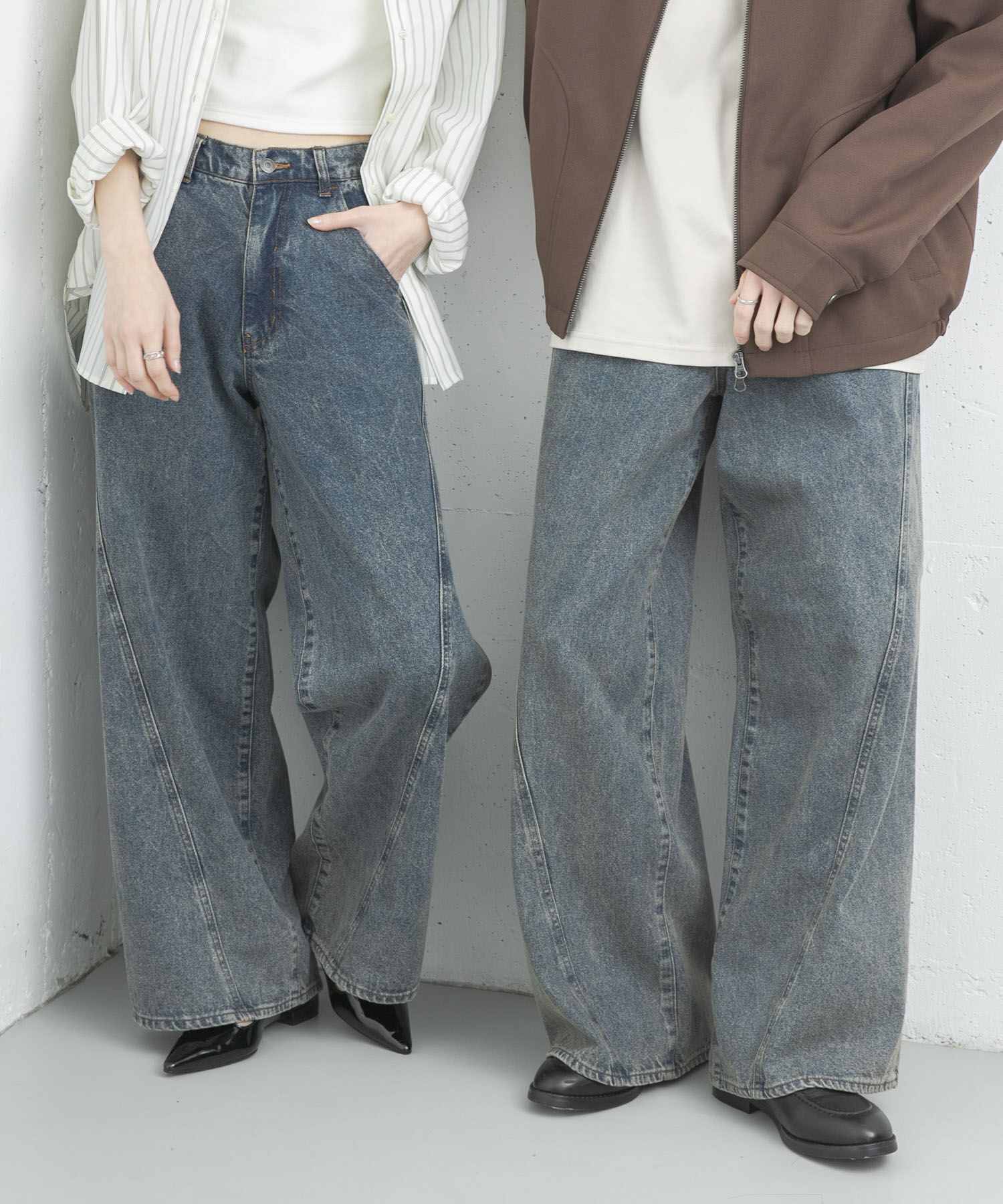 SENSE OF PLACE by URBAN RESEARCH「『ユニセックス』ケミカルバギーワイドデニムパンツ」|デニム|インディゴブルー