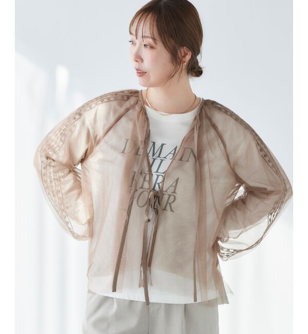 le.coeur blanc「《手洗い可能》チュール刺繍ブラウス」|シャツ・ブラウス|ブラウン