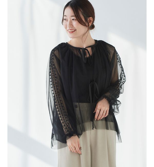 le.coeur blanc「《手洗い可能》チュール刺繍ブラウス」|シャツ・ブラウス|