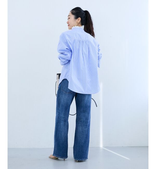  「ストライプネックレース2wayシャツ」|シャツ・ブラウス|