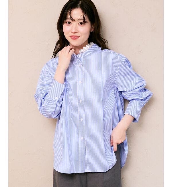  「ストライプネックレース2wayシャツ」|シャツ・ブラウス|