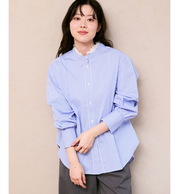  「ストライプネックレース2wayシャツ」|シャツ・ブラウス|