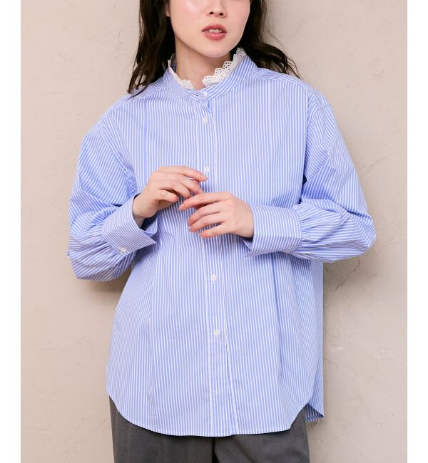  「ストライプネックレース2wayシャツ」|シャツ・ブラウス|