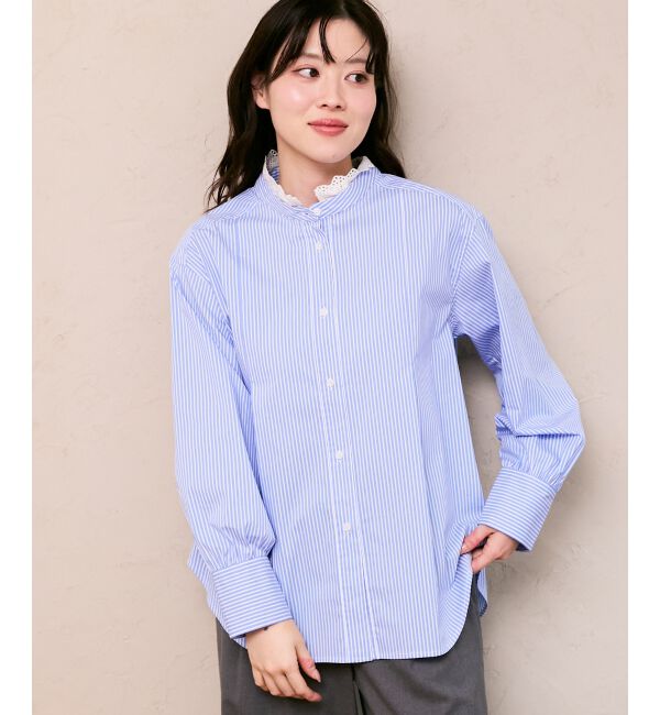 「ストライプネックレース2wayシャツ」|シャツ・ブラウス|