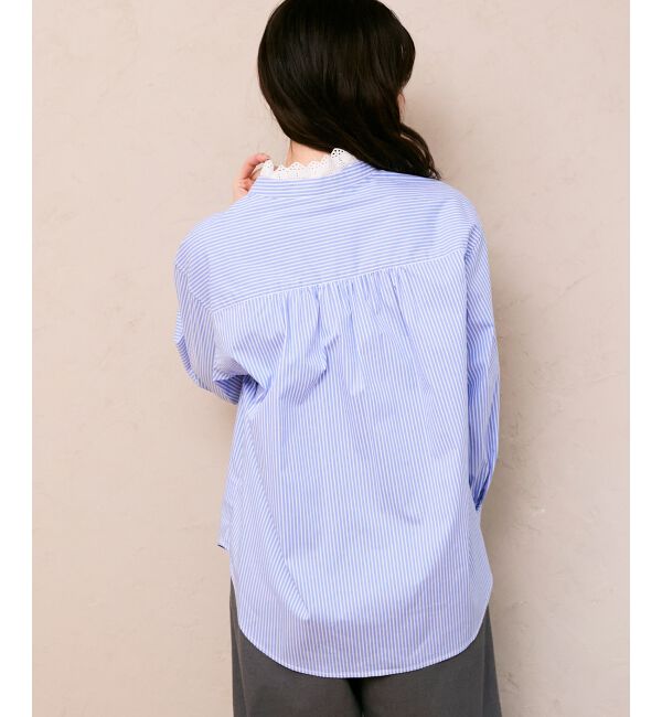  「ストライプネックレース2wayシャツ」|シャツ・ブラウス|