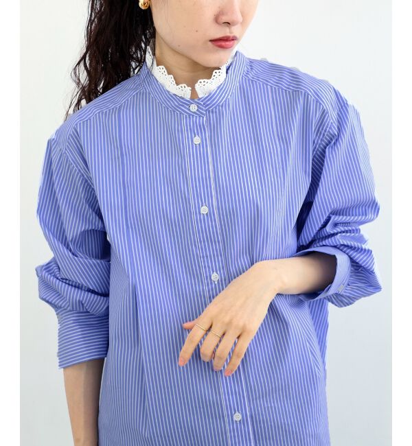  「ストライプネックレース2wayシャツ」|シャツ・ブラウス|