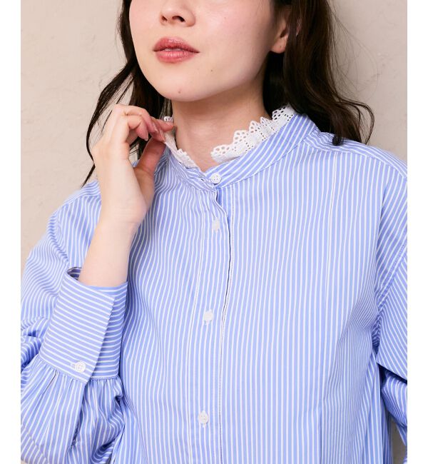  「ストライプネックレース2wayシャツ」|シャツ・ブラウス|