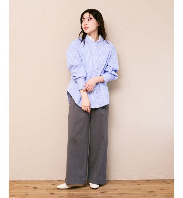  「ストライプネックレース2wayシャツ」|シャツ・ブラウス|
