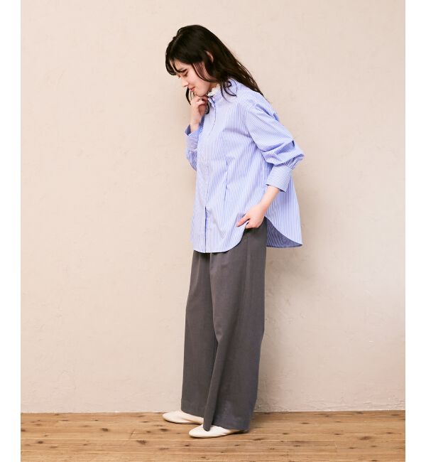  「ストライプネックレース2wayシャツ」|シャツ・ブラウス|