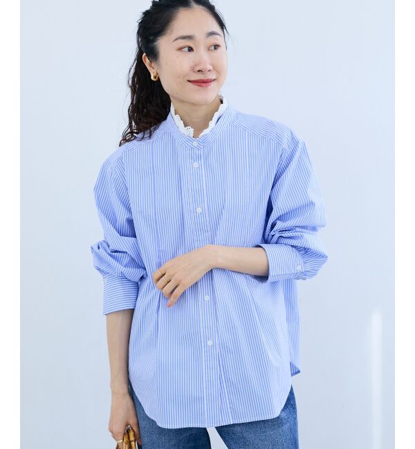  「ストライプネックレース2wayシャツ」|シャツ・ブラウス|