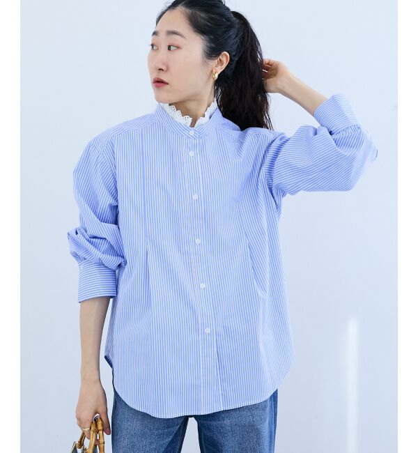 「ストライプネックレース2wayシャツ」|シャツ・ブラウス|