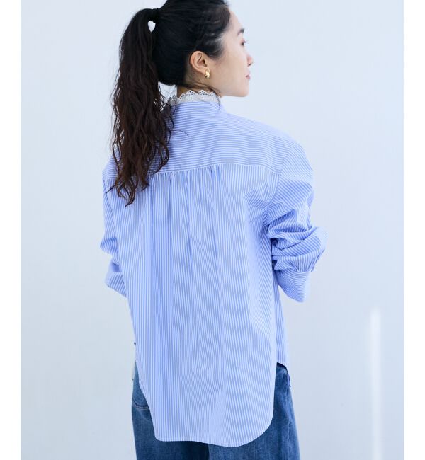  「ストライプネックレース2wayシャツ」|シャツ・ブラウス|