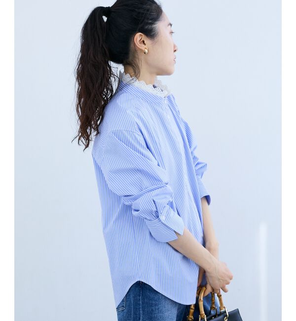  「ストライプネックレース2wayシャツ」|シャツ・ブラウス|