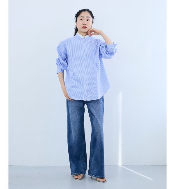  「ストライプネックレース2wayシャツ」|シャツ・ブラウス|