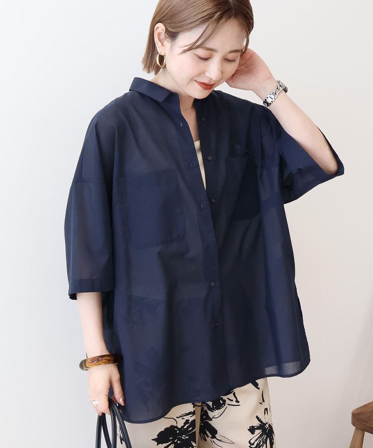 AMERICAN HOLIC「イージーケア+接触冷感Wポケットオーバーシャツ」|シャツ・ブラウス|Navy